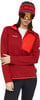 Frau in roter Sportkleidung und Skibrille.
