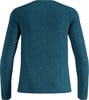 Dunkelblauer Damenpullover mit langen Ärmeln und feinem Muster.