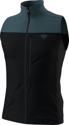 Schwarze und dunkelblaue Herrenweste mit Dynafit-Logo auf der Brust. Schwarze und dunkelblaue Herrenweste mit Dynafit-Logo auf der Brust.