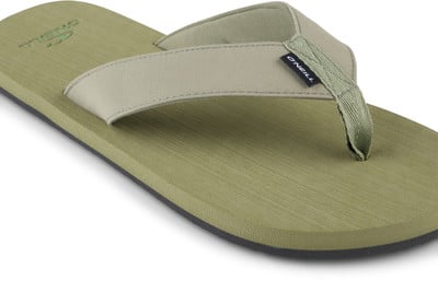 Grüne Flip-Flop-Sandale mit O'Neill-Logo auf der Sohle und Textilriemen.