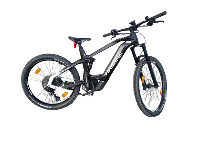 Ein schwarzes Haibike Mountain-E-Bike mit Federung und weißen Rahmendetails.