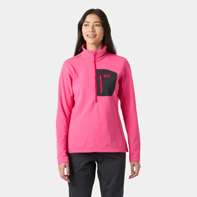 Damen-Fleecejacke in Pink mit schwarzer Tasche und HH-Logo.