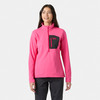 Damen-Fleecejacke in Pink mit schwarzer Tasche und HH-Logo.