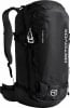 Schwarzer Ortovox Rucksack mit weißem Logo und Trägern.