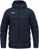 Dunkelblaue Steppjacke mit Kapuze und JAKO-Logo auf der Brust.