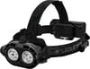 Schwarze Ledlenser Stirnlampe mit zwei LEDs und verstellbarem Gurt.