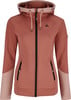 Damen-Rosa-Kapuzenjacke mit schwarzem Reißverschluss und Logo auf der Brust.