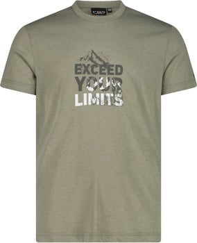 Khaki T-Shirt mit Bergprint und dem Aufdruck „EXCEED YOUR LIMITS“.