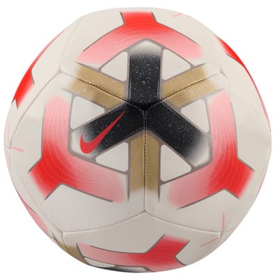 Nike futball labda piros és arany mintákkal, Nike logóval. Nike futball labda piros és arany mintákkal, Nike logóval.