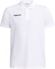 Weißes Poloshirt mit kurzen Ärmeln und schwarzem Craft-Logo auf der linken Brust.