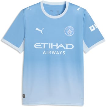 Foto eines Manchester City Fußballtrikots mit Puma-Logo und Etihad Airways-Sponsor.