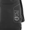 Detail eines schwarzen Handschuhs mit dem Picture-Markenlogo in weißer Stickerei.