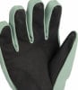 Nahaufnahme der Handschuhhandfläche mit schwarzem Leder und hellgrünem Rand.