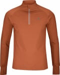 Orangefarbenes Laufshirt mit kurzem Reißverschluss und reflektierenden Details.