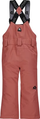 Rosafarbene Skihose für Kinder mit Latz und verstellbaren Trägern.