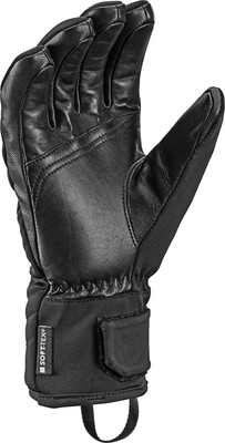 Schwarze Lederhandschuhe mit Textilakzenten und SOFT-TEX Logo. Schwarze Lederhandschuhe mit Textilakzenten und SOFT-TEX Logo.