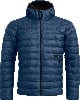 Blaue Daunenjacke mit Kapuze und schwarzem Reißverschluss, Marke ORTOVOX.