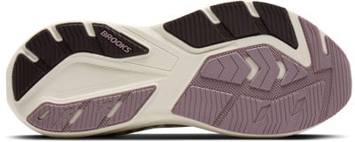 Laufschuhsohle von Brooks mit dunkelbraunen und violetten Elementen. Laufschuhsohle von Brooks mit dunkelbraunen und violetten Elementen.