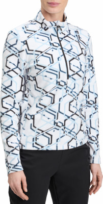 Damen-Fleecepullover mit geometrischem Muster und Reißverschluss. Damen-Fleecepullover mit geometrischem Muster und Reißverschluss.