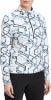 Damen-Fleecepullover mit geometrischem Muster und Reißverschluss.