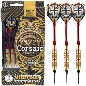 Ein Set von 3 Harrows Corsair Brass Softip Darts, 16 Gramm, in einer Packung.