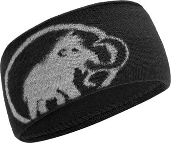 Schwarzes Stirnband mit grauem Mammut-Logo.