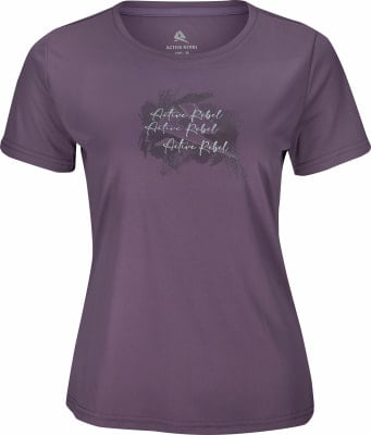 Lila T-Shirt mit dem Aufdruck Active Rebel und dem Markenlogo. Lila T-Shirt mit dem Aufdruck Active Rebel und dem Markenlogo.