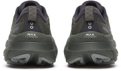 Rückansicht von dunkelgrünen Schuhen mit MAX CUSHION Schriftzug. Rückansicht von dunkelgrünen Schuhen mit MAX CUSHION Schriftzug.
