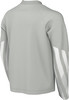 Graues Sweatshirt mit langen Ärmeln und weißen Streifen an den Ärmeln.
