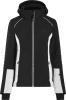 Schwarze Jacke mit weißen Streifen und Logo, ideal für Wintersport.