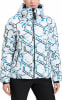 Damen-Winterjacke mit geometrischem Muster und hohem Kragen.