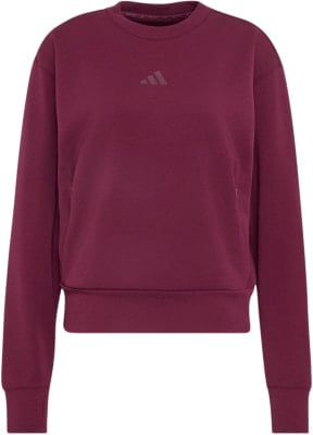 Burgunderroter Damenpullover von Adidas mit Logo auf der Brust und Taschen.