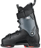 Ein Skischuh in Schwarz und Grau mit Schnallen und Riemen.
