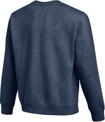 Rückansicht eines dunkelblauen Rundhals-Sweatshirts. Rückansicht eines dunkelblauen Rundhals-Sweatshirts.
