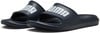 Dunkelblaue Puma-Slides mit weißem Logo.