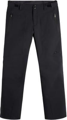Schwarze Herrenhose mit Logo und Reißverschlusstaschen.