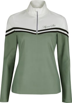 Damen-Pullover in Grün und Weiß mit langen Ärmeln und „Après Ski“-Aufdruck.