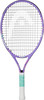 Lila Tennisschläger mit weißem Griffband und Blumenmuster.