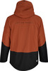 Rückseite einer orangefarbenen Jacke mit schwarzem unteren Teil und dem Schriftzug ACTIVE REBEL.
