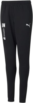 Schwarze Sporthose mit Puma-Logo und Schriftzug auf dem linken Bein.