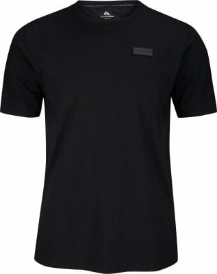 Schwarzes T-Shirt mit kurzen Ärmeln und dezentem Logo auf der Brust.