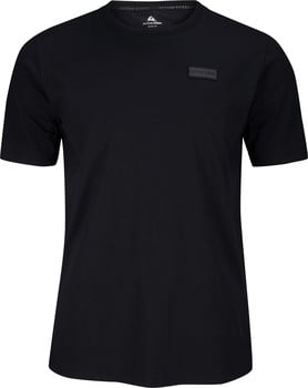 Schwarzes T-Shirt mit kurzen Ärmeln und dezentem Logo auf der Brust.
