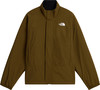 Braune The North Face Jacke mit weißem Logo auf der linken Brust.