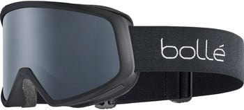 Eine schwarze Skibrille mit dunklem Glas und Bollé-Logo auf dem Band.