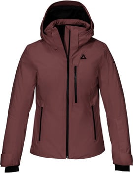 Damen-Skijacke in Rosa mit schwarzem Reißverschluss und Logo.
