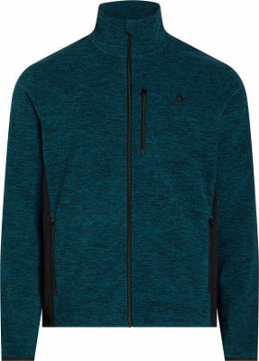 Türkisblaue Fleecejacke mit durchgehendem Reißverschluss und Logo auf der Brust. Türkisblaue Fleecejacke mit durchgehendem Reißverschluss und Logo auf der Brust.