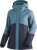 Damen-Zweifarbenjacke mit Kapuze, wasserdicht und mit Logo auf der Brust.
