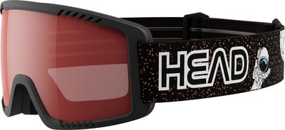 Skibrille mit rotem Glas und Riemen mit Astronautenmotiv. Skibrille mit rotem Glas und Riemen mit Astronautenmotiv.
