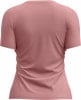 Rückansicht eines rosafarbenen kurzärmeligen T-Shirts mit A-Linien-Schnitt.