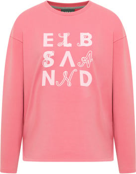 Ein rosa Pullover mit weißem Schriftzug ELB SA ND auf der Vorderseite.